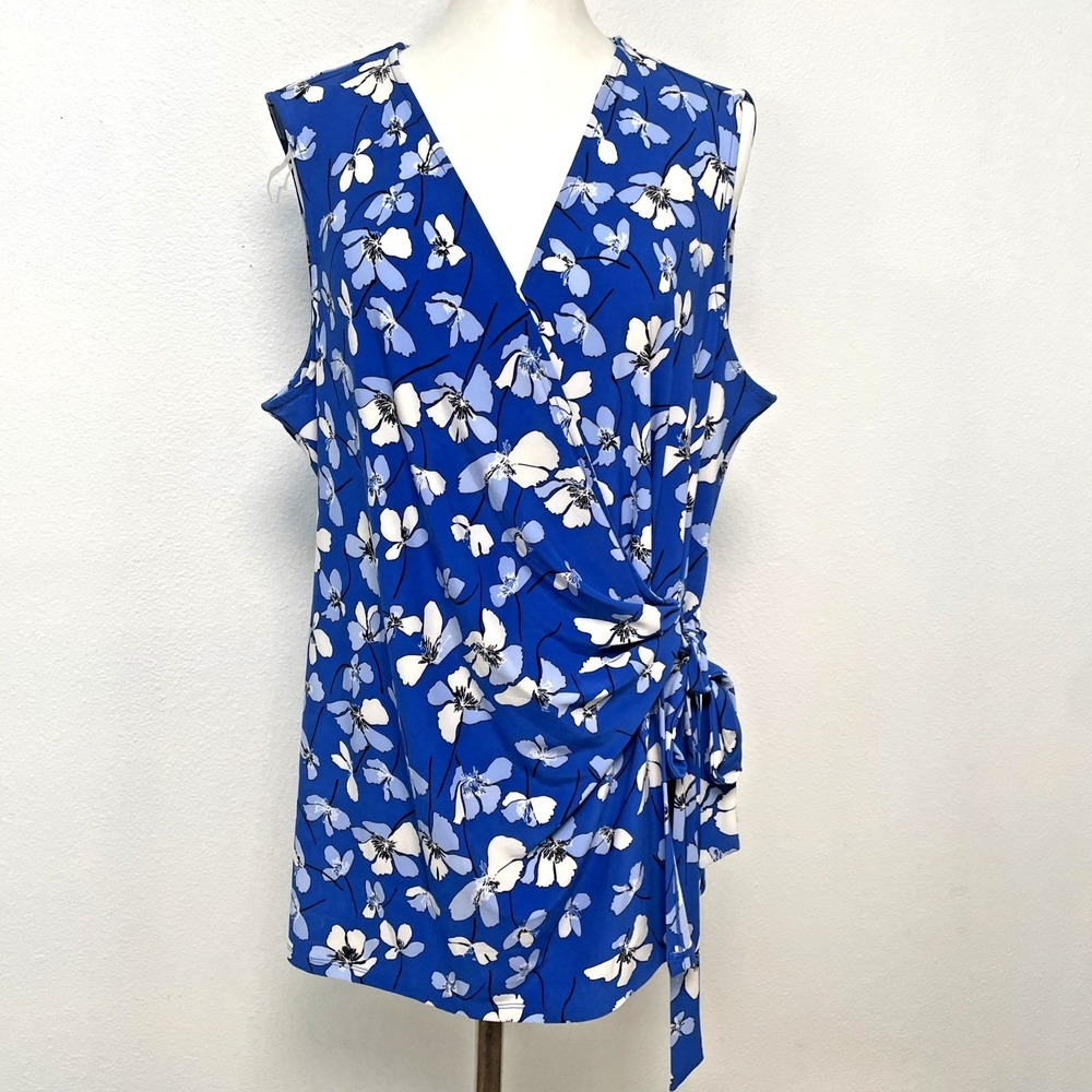 Anne Klein NWT Sleeveless Faux Wrap Top/Blouse with Side Tie Accent Size XL